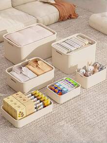 1件桌面收纳盒，杂物，玩具，零食，带盖储物篮，大容量整理盒，塑料长方形收纳盒，用于桌面整理，小物品收纳盒 - 彩色 - 查看 7