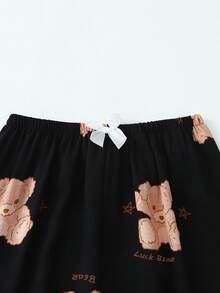 Damski komplet piżamowy z długim rękawem i nadrukiem w misie, z marszczeniami, na jesień i zimę - Czarne - Zobacz 5