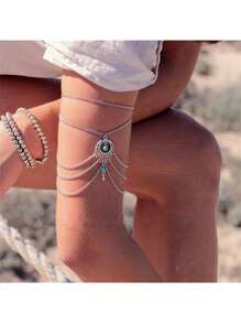 Cavigliera boho, catena per piedi, braccialetto da caviglia estivo, ciondolo in pietra blu cava, sandali senza scarpe, gioielli per piedi da spiaggia, all'ingrosso A007