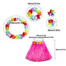 5 件套紫色夏威夷草裙舞者服装套装 - 带花弹力草裙，非常适合热带生日派对和节日装饰，适合万圣节派对装扮 - 彩色 - 查看 4