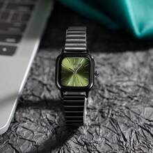 gedi 1 件女士新款白色不锈钢表带，精致方形表盘，时尚白色指针休闲精致极具吸引力的女士腕表，校园必备防水石英表，适合派对通勤旅行和日常佩戴 - 綠色 - 查看 8