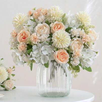 1/4pcs Silk Peony Hydrangea Chrysanthemum Bouquet - Perfect For Wedding Decoration DIY Wreath Material, Bride Holding Flower, Wrist Flower, Chest Flower, Head Flower Decoration Accessories, Wedding Car Decoration, Lintel Arch Decoration, Home, Dining Room, Bedroom, Vase Decoration, Birthday Party Decoration Materials, Valentine's Day And New Year Gifts