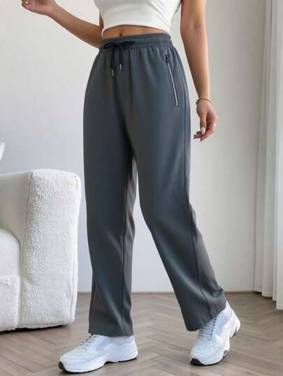 Pantalones de mujer ligeros y elásticos para hacer ejercicio con bolsillos con cremallera - Pantalones deportivos de cintura alta para yoga y gimnasio