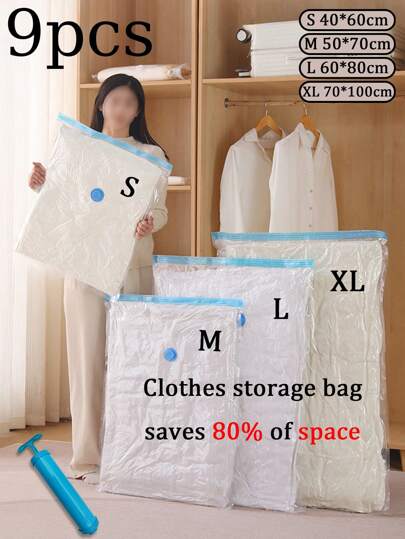 1/9pcs Travel Vacuum Compression Bags, Reusable Vacuum Storage Bags, Large Capacity Vacuum Seal Bags, Luggage Organizers, 9pcs (2S+2M+2L+2XL+Pump) Multi-Combination Vacuum Compression Bags, Suitable For Suitcase, Clothes, Shirts, Pants, Sweaters, Coats, Towels, Halloween & Christmas Costumes, Travel Accessories, Suitable For Travel, Closet, Dorm, Multi-Purpose, Travel Essentials, Holiday Costume Storage