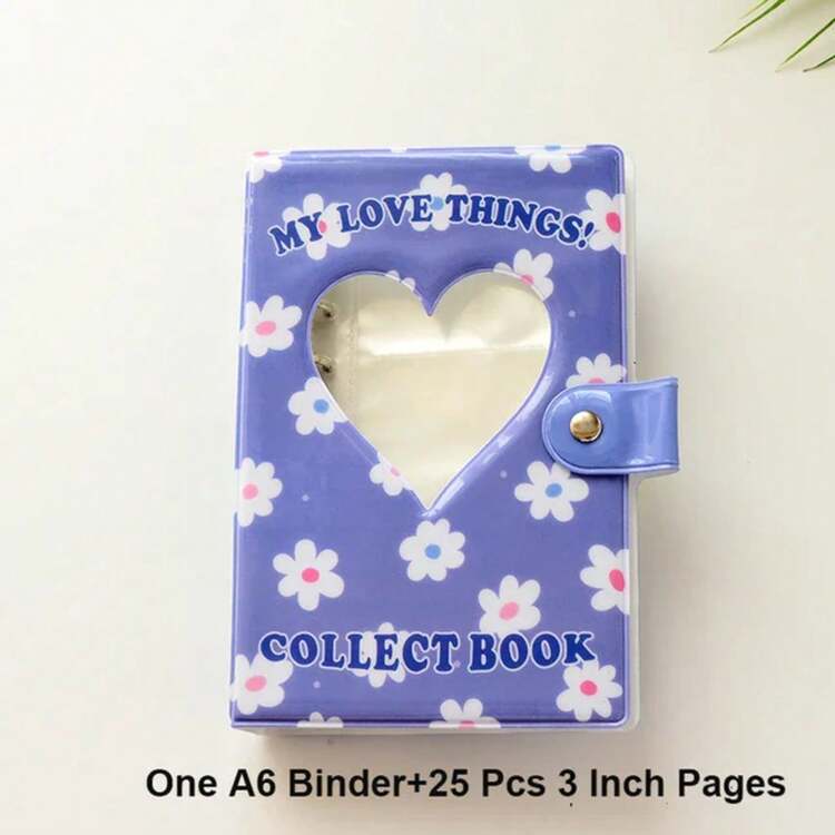 Carpeta de anillas de PVC de 6 anillas para tarjetas de fotos, hojas sueltas, planificador personal para mujeres y niñas, con 20 piezas, 120 bolsillos, páginas de 3 pulgadas - azul cielo - Añade 5