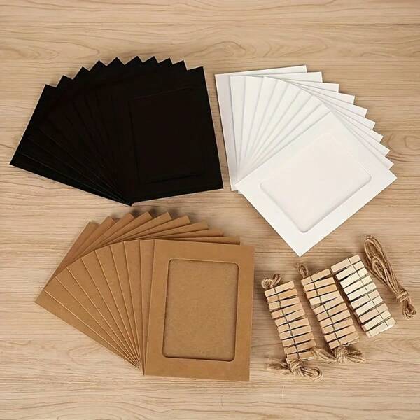 21 Stück/Set Papier Fotorahmen, lebendige Papier Rahmen Clips - Kraftpapier Hänge Fotorahmen mit Clips und Schnüren, einfache DIY Dekoration für Geburtstag, Hochzeit, Jahrestag, Bridal-Shower Feiern - Niedlicher Happy Birthday Banner, Muttertags Geschenk, Geschenke, Bridal-Shower, Abschlussfeier Zubehör