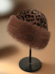 2025 Neue Leoparden-Plüsch Mongolenmütze, Vintage Damen Winddichte Ohrenschutz Fischerhut mit Verdickung, Lässiger Polyester Herbst/Winter Hut für kleine Gesichter