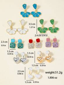 18 Stücke/Set einfache Metall Blumen und Perlenherz-förmige Ohrringe, geeignet als Geschenk für Frauen für Urlaub, Dates, Alltag, Partys
