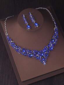 High End Atmospheric Bridal Accessories, Women's Fashion Necklace, Earring Set, Purple, Navy Blue, Green Necklace, Wedding Dress Set, Stage Performance, Banquet, Evening Party Dress Accessories, Halloween Necklace - 項鍊+耳環套裝 - 查看 3