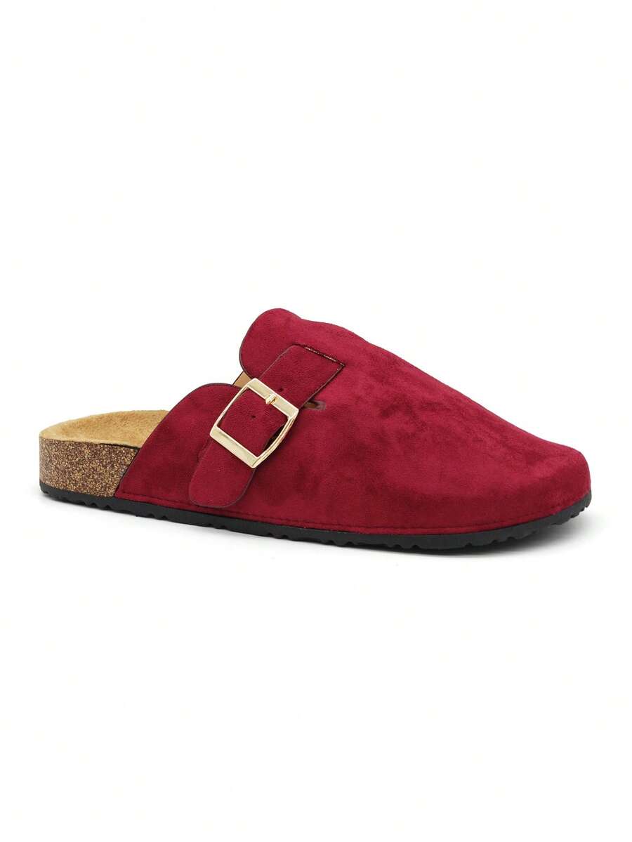 RevReaL Women's Fashion Platform Slippers, Round Toe With Square Buckle Decoration Spring Shoes Spring Break Easter - Burgundy - View 1