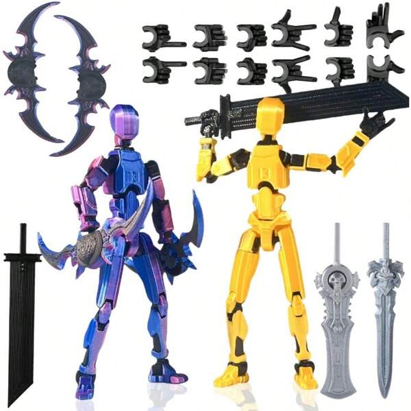 Completed Assembly T13 Action Figure Set With 13 Figures 3D Printed Robot Titan Action Figure For Desktop Display Birthday Anniversary 's Day Creative Gift Gold Laser Purple