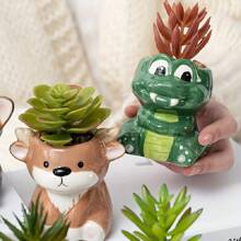 1pc Super Cute Cartoon Animal Succulent Planter, Ceramic Adorable Succulent Pot, Unique Indoor Desktop Decor Planter, Suitable For Succulent Planting, Desktop Decoration, Home Decor, Plant Cultivation - Multicolor - View 9