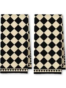 2 Pcs Boho Abstract Kitchen Towels, Dish Tea Towels For Kitchen Decor, Retro Mid Century Modern Hand Towels For Bathroom Decor, 16x24 Inch - Màu be đen - Xem 1