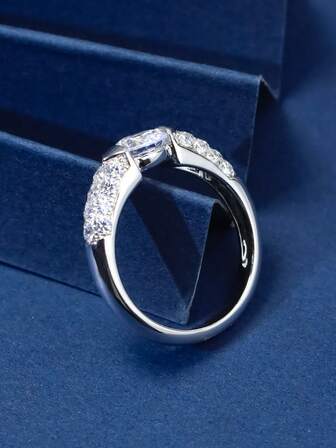 1pc S925 Silver Unisex Ring, Starry Design, Moissanite Inlaid, Luxurious & Noble, Suitable For Daily, Party, Engagement, Wedding Wear, Gift For Men & Women