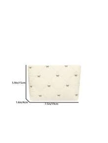 蝴蝶图案时尚多用途绗缝格子加厚化妆包、休闲手拿包、保暖羽绒小包、内衬包、洗漱包、铅笔盒旅行必备包，适合学校度假、假期返校用品、化妆包、女士旅行包 - 米色 - 查看 3