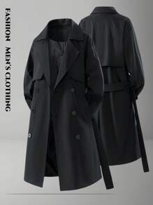 春秋新款宽松中长款双排扣男士风衣时尚风衣绅士优雅时尚街头风衣 - 卡其色 - 查看 1