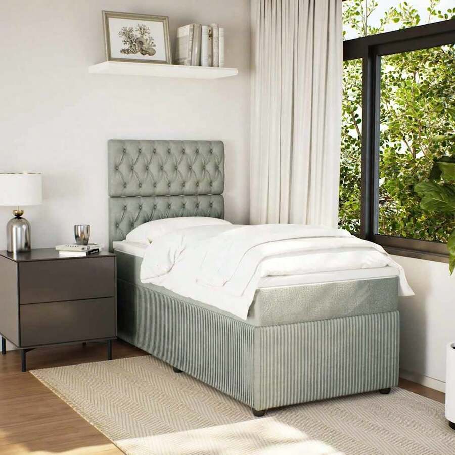 Boxspringbett mit Matratze Hellgrau 90x190 cm Samt - Grau - Übersicht 1
