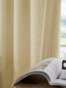 2pcs/Set White Thickened Linen Sheer Curtain Set With Hooks, Lightweight Solid Color Breathable Sheer Curtains For Bedroom, Living Room, Dining Room, Office Home Decor, Rod Pocket Design - Light Yellow - View 6