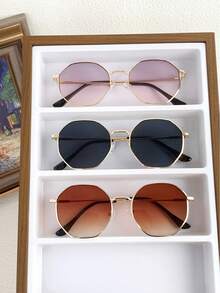 3 件装女士时尚多边形眼镜，休闲百搭，适合夏季海滩度假、户外、旅行 - 彩色 - 查看 12