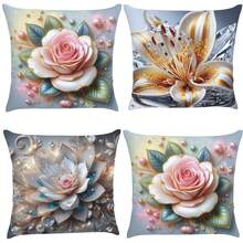4 Capas Almofadas Oxford Decorativa Bordado Rustico Boho Sala Quarto 45x45 estampa branco com dourado 2026 - flores coloridas 2026 - Visão 2