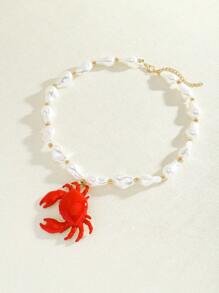 3-Piece Set Cute Seaworld Style Lobster Beaded Necklace Earrings Set, Fashion Seaside Creature Pendant Necklace Earrings, Suitable For Summer Holiday Wear, Adjustable Necklace For Women's Daily Beach Vacation Accessory (Handmade, Color & Design May Vary Slightly)