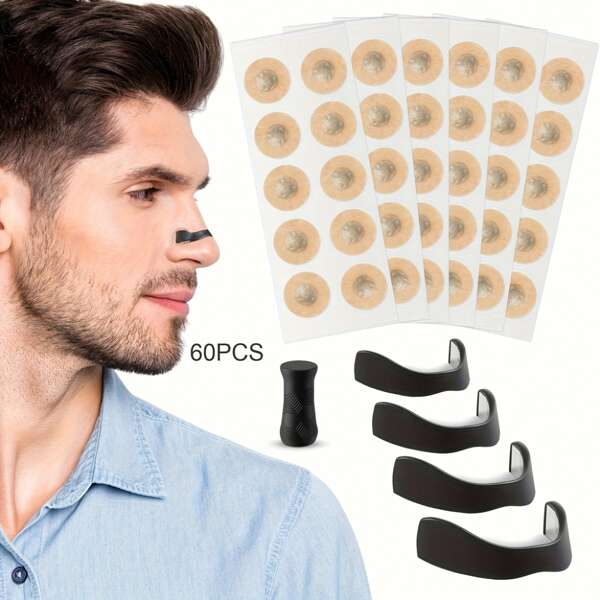 60pcs Magnetic Anti-Snoring Nose Strips - Increase Oxygen Supply, Reduce Snoring, Improve Sleep Quality