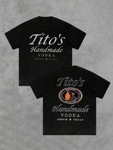 Tito's Handmade Vodka - Black T - Shirt - Front And Back With "Tito's Handmade Vodka" Typography And Logo! 100% Cotton 220g Double - Sided Printed T-Shirt - 黑色 - 查看 9