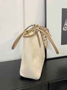 Large Capacity Minimalist Vintage-Style Handbag In Solid PU Leather With Matching Scarf, Versatile And Elegant Women's Bag, Fashionable Bag With Bow, Eye-Catching Handbag - 白色 - 查看 8