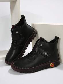 Bottines à bout rond pour femmes, confortables avec semelle souple faites à la main, bottes de plein air casual et de sport - Noir - Voir 1