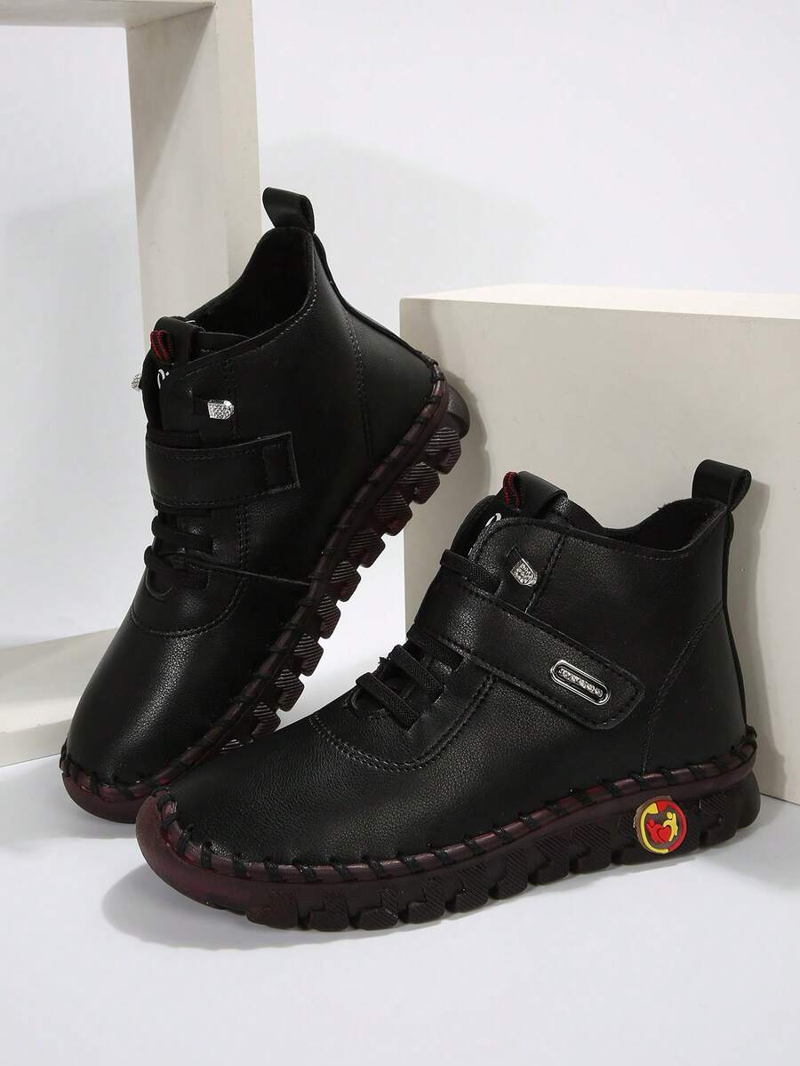 Bottines à bout rond pour femmes, confortables avec semelle souple faites à la main, bottes de plein air casual et de sport - Noir - Voir 1