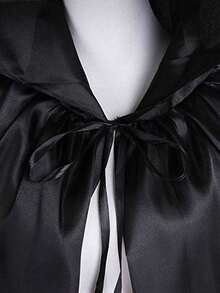 1 Set - Halloween Cloak Cape Cosplay For Adults & Kids, Black Medieval Wizard Robe, Death Priest Hooded Cloak + Matching Wig Suitable For Halloween Party - Multicolor - View 4