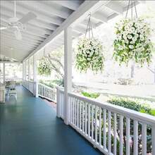 1 pieza Planta colgante artificial de campanilla resistente a los rayos UV y resistente a la decoloración - Flores de plástico de color púrpura y rojo vibrante para decoración exterior todo el año, bodas, jardines, patios, porches, pasillos - No requiere mantenimiento, decoración de jardín con flores resistentes a los rayos UV