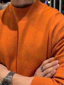 Jersey de cuello alto de unicolor, versátil y casual de manga larga para hombre, para otoño e invierno - Naranja - Ver 8