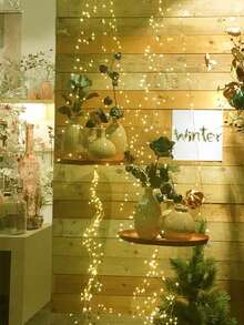 1pc 1M 50LED/1.5M 75LED Indoor & Outdoor Decorative Copper Wire Shower LED String Lights, Suitable For Holiday Events, Weddings, Proposals, Outdoor Yard Decor - Yellow - View 4
