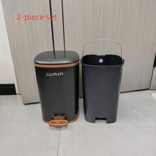 2pcs Set New Plastic Trash Can With Inner Liner - Lightweight, Luxury, Large Capacity Storage Box For Kitchen, Living Room, Bedroom, Bathroom, Office - Step Open Lid, Step Trash Can | Modern Garbage Bin | Smooth, Elegant, Bathroom Accessories, Room Decor