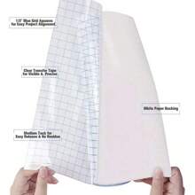 1 Roll Transfer Tape, Suitable For Vinyl Stickers, Labels, Window Decals - Grid Aligned, Transparent, Medium Tack, Red