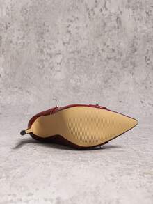 Fall/Winter 2025 12cm Sexy Fashion Leather Strap Metal Buckle Studded Pointed Toe Casual Versatile Side Zipper Burgundy Women Tall Boots,High Heels - Burgundy - View 5