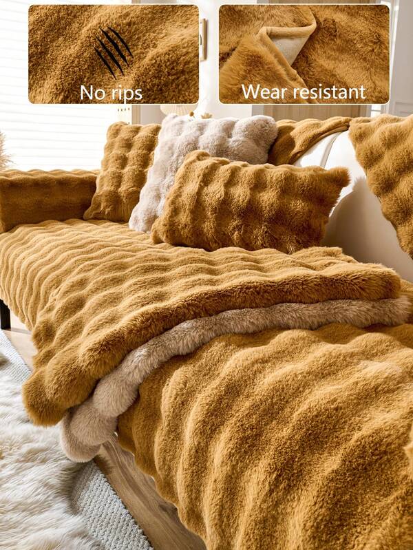 1pc Autumn/Winter Warm Thickened Sofa Cushion Cover, Modern Minimalist Anti-Slip Fleece Sofa Seat Protector, Dust-Proof Washable Sofa Slipcover, Light Gray Fresh Fashion Soft Non-Fading Non-Shedding Pet-Friendly Couch Cover, Adjustable For Corner Sofa, Bedroom, Office, Living Room Furniture