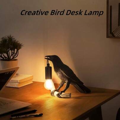 1PC Gothic Crow Lamp - Vintage Resin Bird Lamp For Bedside Table/Office/Living Room Decor - Farmhouse Art Decor/Dorm - Includes Plug & Light Bulb
