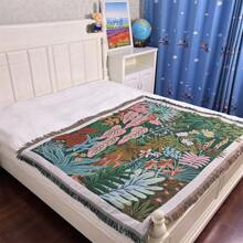 1 pătură cu ciucuri jacquard cu model tropical, boem, versatilă pentru toate anotimpurile, potrivită pentru camping, canapea, birou, dormitor și living