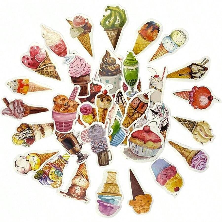 46Pcs Small Ice Cream Stickers For Scrapbooking Junk Journal Kids Laptop Planner Diary Collage Card Making Bujo Notebook Phone Case DIY Craft Decoration