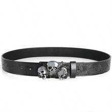 1pc Y2K Skeleton & Demon Print Street Style Belt, Gothic Dark Skull Fashion Accessory, Suitable For Casual Daily Wear, Festivals, Parties, Adjustable, Autumn/Winter, Halloween, Suitable For Teenagers, Youth, Men, Casual, Outdoor, Sports, Vacation, Graduation Gift, Birthday, Daily Wear - Black - View 3