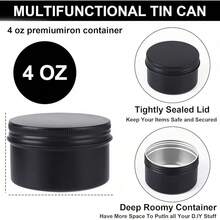 64 Pack Round Cans With Screw Lid 4 Oz Aluminum Metal Tins DIY Food Candle Containers For Lotion Bars, Balms, Salve, Spices, Beard Balm, Crafts With 4 Markers 2 Sheets Label Stickers (Silver) - 黑色 - 查看 2