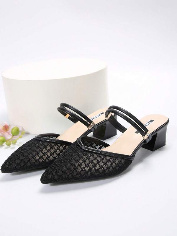 Women's High Heel Sandals, Sexy Workwear Casual Elegant Fabric Mesh Splicing Chunky Heel Pumps, Suitable For Party, Office, Outdoor, Spring/Summer