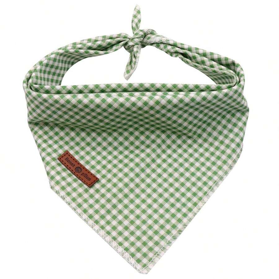Lionet Paws Dog Bandana For Small Medium Large Dogs, Cat Dogs Kerchief Triangle Bibs Scarf For Girl Or Boy - Green & White Plaid - 查看 1