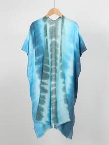 1 件女士新款渐变扎染无袖沙滩罩泳衣开衫披肩波西米亚时尚宽松休闲度假防晒和服适合夏季家庭节日礼物 - A - 查看 21