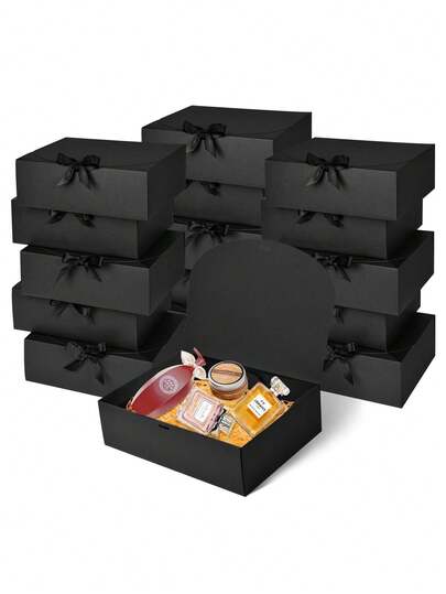 5件套黑色带盖礼盒，优雅伴娘求婚礼盒，白色礼盒配金色蝴蝶结丝带，生日礼盒，派对礼盒，圣诞礼盒，适合婚礼、圣诞节、万圣节礼物