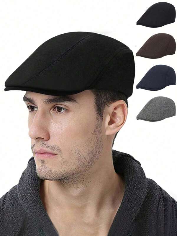 Men's Flat Cap Gatsby Newsboy Lvy Irish Hats Driving Cabbie Hunting Cap,Woolen Beret Solid Color Forward Hat Newsboy Hat