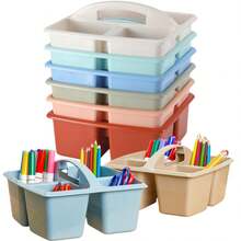 6 pièces Boîte de rangement de style bohème en plastique avec 3 compartiments et poignée. Boîte de rangement portable polyvalente pour la classe, le bureau, les fournitures scolaires, les crayons, les documents, les outils