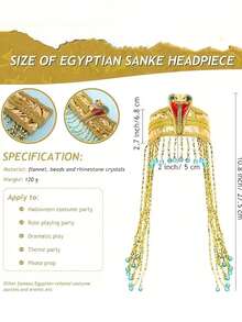1 pieza Diadema con cabeza de serpiente egipcia para mujer - Accesorio de joyería egipcia antigua, con cuentas doradas y acentos azules, como un tocado para la reina de un faraón, adecuado para fiestas de maquillaje, fotografía, fiestas temáticas - Tocado de estilo real, artesanía exquisita, diseño complejo